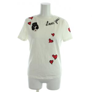 Tシャツ XS 白 ホワイト プリント柄 半袖 ラウンドネック /AP