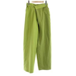 STRIPE FOLD DEFORMATION PANTS 変形パンツ S 緑 グリーン ストライプ柄