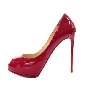 Christian Louboutin パンプス ピンヒール オープントゥ エナメル 37.5 ピンク /AN76