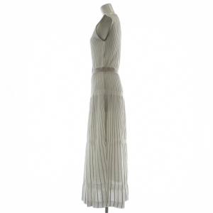 JUSGLITTY 24SS 配色プリーツニット ワンピース 1 白 ホワイト ベージュ Vネック ノースリーブ 44265630
