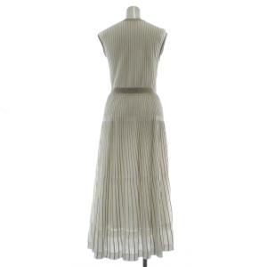 JUSGLITTY 24SS 配色プリーツニット ワンピース 1 白 ホワイト ベージュ Vネック ノースリーブ 44265630