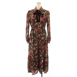 25AW シャツワンピース 長袖 ロング 花柄 36 ブラウン レッド 01254 31117 /TK
