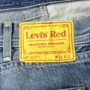 Levi's RED デニム ジーンズ 麻 リネン W34 ライトブルー ストレートレッグ 505 /GP
