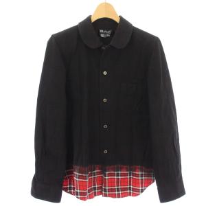 AD2009 シャツ ラウンドカラー チェック 製品染め 長袖 M 黒 赤1D-B016 /TK