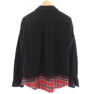 BLACK COMME des GARCONS AD2009 シャツ ラウンドカラー チェック 製品染め 長袖 M 黒 赤1D-B016 /TK