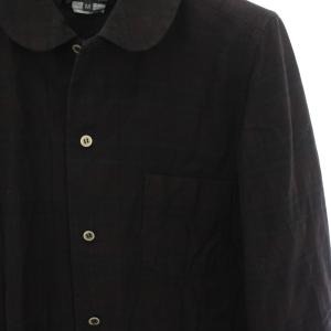BLACK COMME des GARCONS AD2009 シャツ ラウンドカラー チェック 製品染め 長袖 M 黒 赤1D-B016 /TK