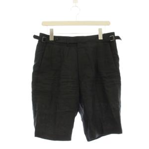24SS ベルジャンリネン 2プリーツショーツ ショートパンツ 麻 46 黒 サイドベルト 61-12-42-12001