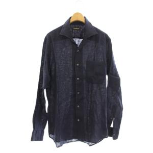 シャツ 麻 リネン M 紺 長袖 胸ポケット付き J1M21-535-28 /JP