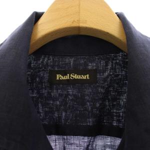 Paul Stuart シャツ 麻 リネン M 紺 長袖 胸ポケット付き J1M21-535-28 /JP