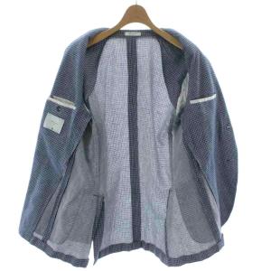 BOGLIOLI 50K.JACKET ジャケット 上着 麻 リネン 48 青 ブルー チェック柄 ノッチドラペル 長袖