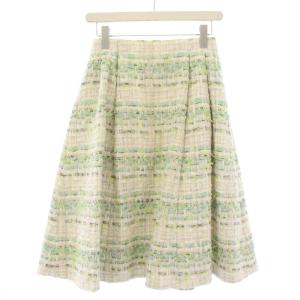 24AW SEQUINS TWEEDスカート ひざ丈 フレア ツイード 0 白 緑 SKTOCW0540