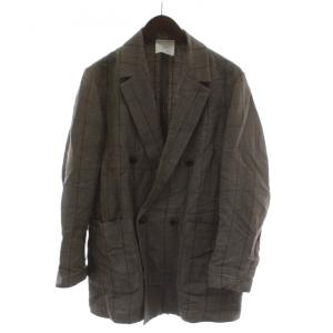 LA BOUCLE リネンレーヨンウィンドペンジャケット 茶 長袖 チェック柄 24010914120010