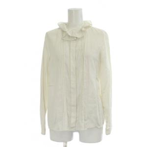 22AW シャツ ブラウス 36 白 ホワイト フリルネック 長袖 プリーツ /GP