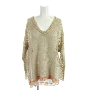 POPPY LINEN CAST ニット 麻 リネン 38 ベージュ Vネック 長袖 メッシュ編み /AP