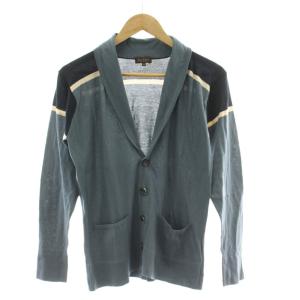 カーディガン M 青 ブルー 長袖 ショールカラー 切り替えデザイン /DU