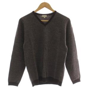 ニット セーター ウール M 茶色 ブラウン Vネック 長袖 リブ編み /DU