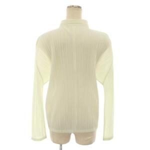 PLEATS PLEASE ISSEY MIYAKE イッセイミヤケ シャツ ブラウス バンドカラー 長袖 プリーツ シアー タグ付き 3 ライトグリーン PP91-JJ492-5