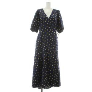 Dainty Bloom Wrap Dress ラップワンピース ロング 半袖 2 紺 ネイビー 花柄