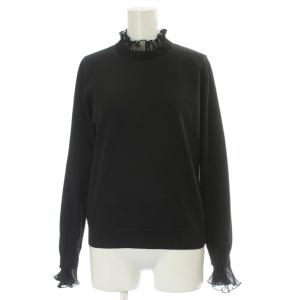 カットソー F 黒 ブラック 長袖 フリルネック フリル袖/GP