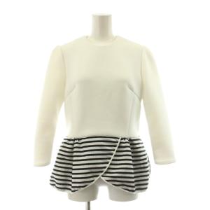 PEPLUM TOP ペプラムトップス カットソー 長袖 ボーダー柄 切替 36 白 ホワイト BD1921-2B-22