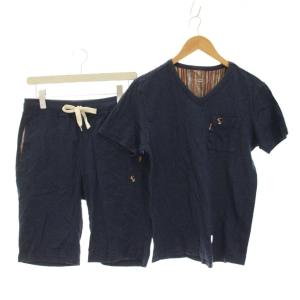 LOUNGEWEAR セットアップ 上下 半袖 Tシャツ カットソー ショートパンツ ハーフ M 紺 /YM