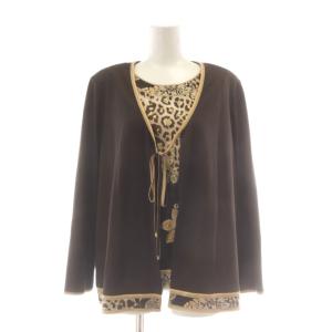 FASHION アンサンブル カットソー ウール LL 茶 ブラウン 長袖 半袖 レオパード柄 豹柄 花柄