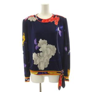 FASHION カットソー 長袖 総柄 シルク 9R 紺 ネイビー /KU