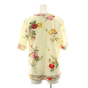 LEONARD FASHION カットソー Tシャツ 半袖 花柄 プリント Vネック L ライトベージュ 0339181