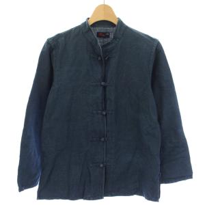 チャイナボタンシャツ 長袖 シャンブレー 2 紺 /TK