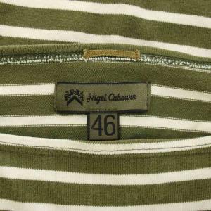 Nigel Cabourn Tシャツ M 白 ホワイト カーキ ボーダー柄 長袖 /DU