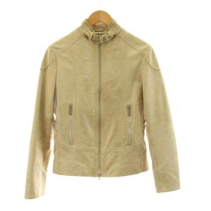 ライダースジャケット レザージャケット ジップアップ XS ベージュ /KU