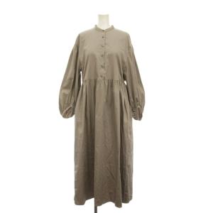 23AW ハイカウントサテン パフスリーブワンピース ロング 長袖 36 グレー 11063406235