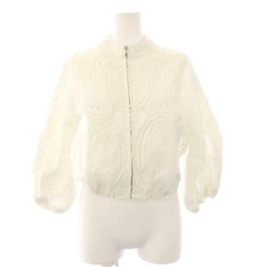レースエンブロイダリー ジャケット ノーカラー 七分袖 クロップド丈 F 白 JK-1241180 /KH