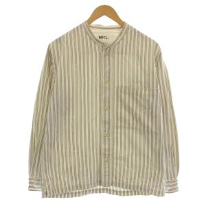 バンドカラーシャツ ストライプ柄 長袖 M アイボリー 596-9250510 /G