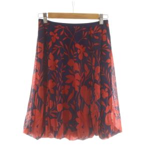 VIVIENNE TAM バルーンスカート ひざ丈 フレア 0 オレンジ 紺 ネイビー 花柄 015-120120 /RR