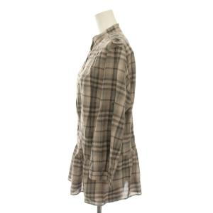 BURBERRY LONDON シャツ ブラウス バンドカラー 44 グレー グレージュ チェック 長袖 FE734-005-73 /YM