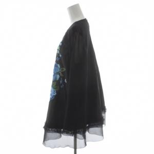 TOKUKO 1er VOL トクコ プルミエヴォル シャツ ブラウス 長袖 9 黒 ブラック 青 ブルー 刺繍 花柄 シフォン 1425040-99 /RR