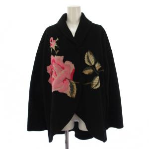 薔薇刺繍コート ミドル丈 ウール ナイロン 9 黒 /BM