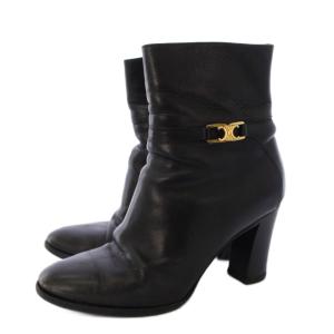 CELINE ショートブーツ アーモンドトゥ ハイヒール レザー トリオンフ 36 黒 ブラック RM0270 /YT