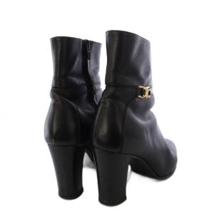 CELINE ショートブーツ アーモンドトゥ ハイヒール レザー トリオンフ 36 黒 ブラック RM0270 /YT