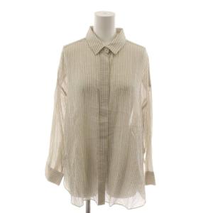 17SS MOHAVE YORA シャツ ブラウス 長袖 ストライプ柄 絹混 シルク混 38 ベージュ