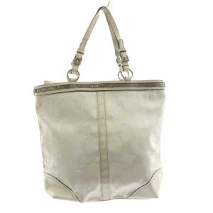 COACH シグネチャー トートバッグ キャンバス レザー チャーム付き 白 ホワイト 10390 /KU D