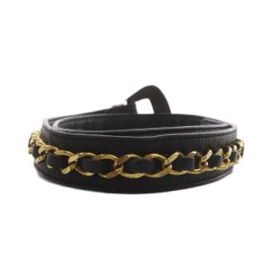 CHANEL ベルト チェーン レザー 65/26 ゴールドカラー ブラック