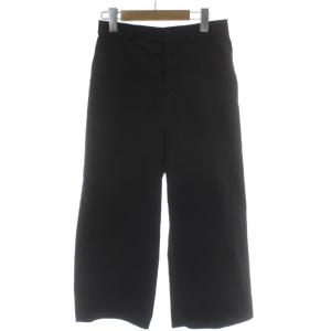 25SS コットンサテンクロップド丈ワイドストレート パンツ 38 黒 ブラック クロップド丈 無地 PRWMGM0317