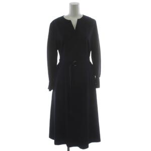 22AW ワンピース ウール 36 紺 ネイビー 長袖 Vネック ミモレ丈 OPWONW0412 /GG