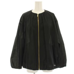 シアータンブラーブルゾン ノーカラージャケット ジップアップ 38 黒 ブラック JKWOCM0407