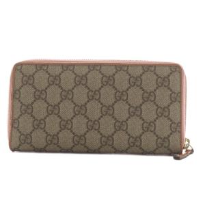 GUCCI GGスプリーム 長財布 ラウンドファスナー 小銭入れ ベージュ ピンク /AN40 OH