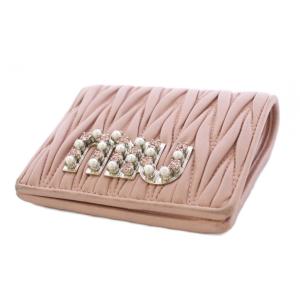 miumiu マテラッセ ビジュー 財布 二つ折り レザー ピンク 51213 /BM OH