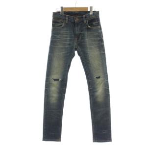 デニム ジーンズ W27L30 インディゴブルー ダメージ加工 色落ち加工 /DU