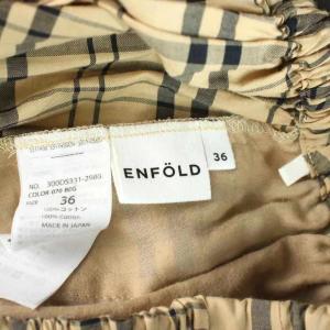 ENFOLD サルエルパンツ アシンメトリー 36 ベージュ チェック柄 バルーンシルエット 裾ゴム 300DS331-2980